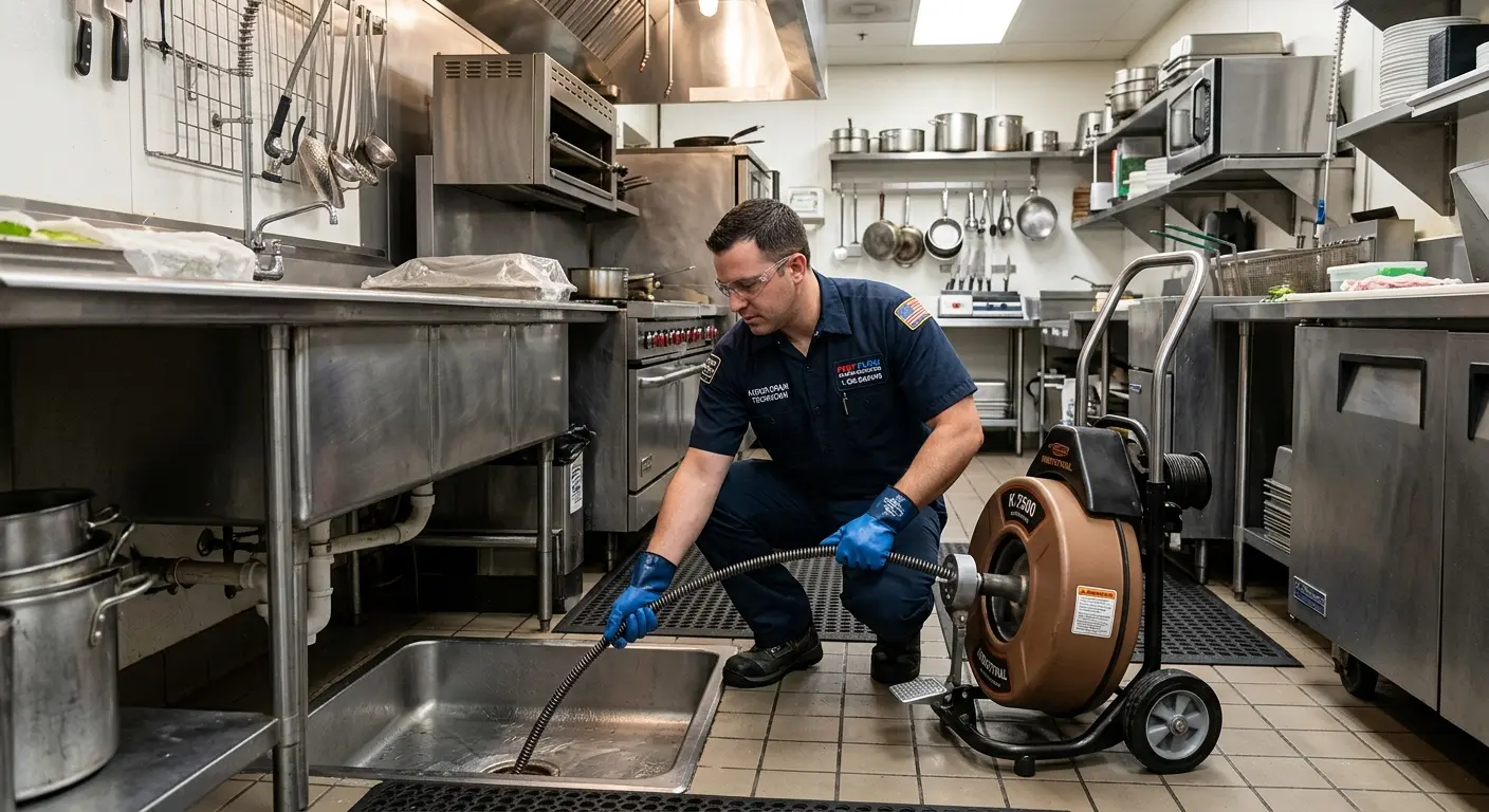 Commercial drain cleaning service in a restaurant kitchen in Steiner Ranch